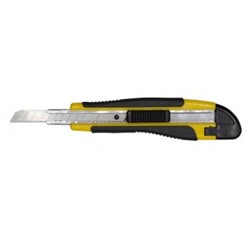 Нож канцелярский  9 мм фиксатор усиленный 2 сменных лезвия желтый/черный блистер (1398674) SILWERHOF