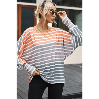 Stripe Gradient Chest Pocket Long Sleeve Top