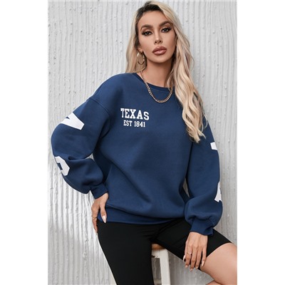 Sail Blue DALLAS Print Balloon Sleeve Oversized Sweatshirt