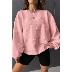 Peach Blossom Star Embossed Textured Drop Shoulder Sweatshirt