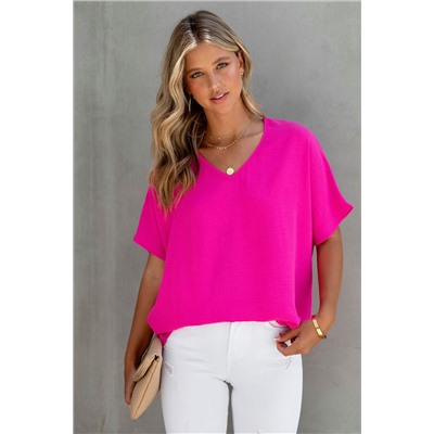 Розовая базовая блуза с V-образным вырезом