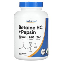 Nutricost, бетаина гидрохлорид с пепсином, 240 капсул