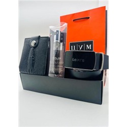 Подарочный набор для мужчины ремень, кошелек, духи + коробка #21177469