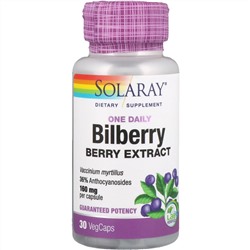 Solaray, экстракт ягод черники, одна таблетка в день, 160 мг, 30 вегетарианских капсул