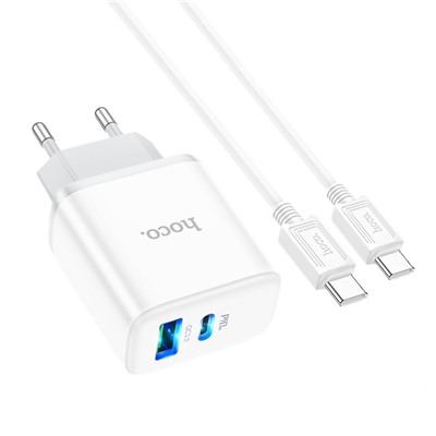 Адаптер Сетевой с кабелем Hoco C105A PD QC3.0 USB/Type-C 20W (Type-C/Type-C) (white)