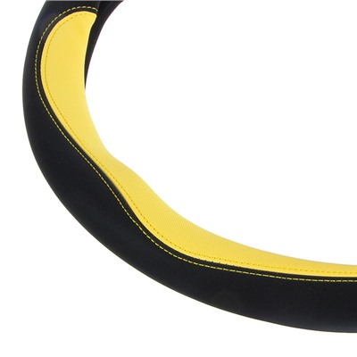 Оплетка руля, экокожа, со вставками "желтый", черный, размер М