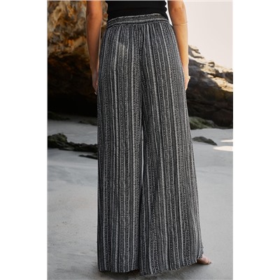 Black Printed Striped Printed Slit Wide Leg High Waist Pants