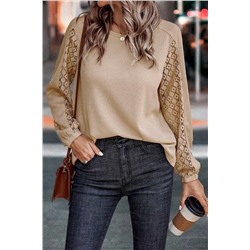 Flaxen Lace Patch Sleeve Waffle Knit Top