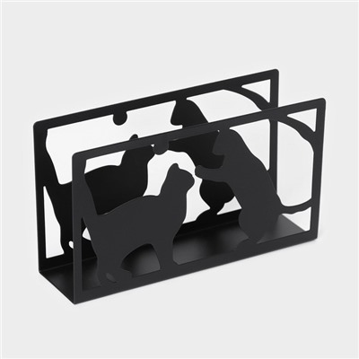 Салфетница Доляна «Кошки», 14×4×8 см, цвет чёрный