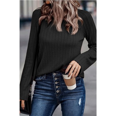 Black Ribbed Round Neck Knit Long Sleeve Top