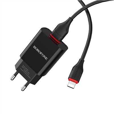Адаптер Сетевой с кабелем Borofone BA20A Sharp USB 2,1A/10W (USB/Lightning) (black)
