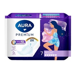 AURA Прокладки женские гигиенические Premium Night 7 шт