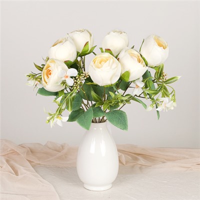 Цветок искусственный Букет роз 44 см / BR-44 /уп 240/ (Белый)