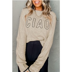 Oatmeal CIAO Letter Graphic Crew Neck Sweater