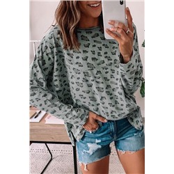 Leopard Animal Print Stitching Loose Long Sleeve Top