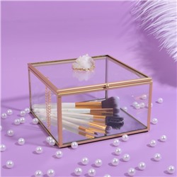 Органайзер для хранения «MOUNTAINS», с крышкой, стеклянный, с зеркальным дном, 1 секция, 15 × 15 × 8,5 см, цвет прозрачный/медный