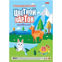 Набор цветного картона А4 30л 10цв мелованного "На полянке" (088578) 32415 Хатбер