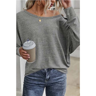 Gray Solid Color Button Decor Dolman Sleeve Top