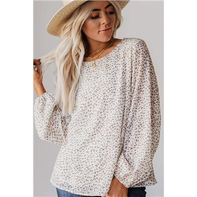 Leopard Crew Neck Long Sleeve Blouse