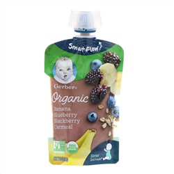 Gerber, Smart Flow, Organic, банан, черника и ежевика с овсянкой, 99 г (3,5 унции)