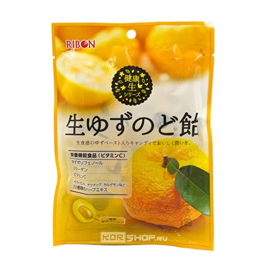 Карамель леденцовая с цитрусовым вкусом и начинкой Nama Yuzu Candy Ribon, Япония, 60 г Акция