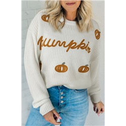 White Pumpkin Yarn Stitch Ribbed Knit Sweater