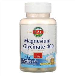 KAL, Глицинат магния 400, без сои, 400 мг, 60 мягких капсул