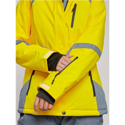 Горнолыжный костюм женский зимний желтого цвета 02316J