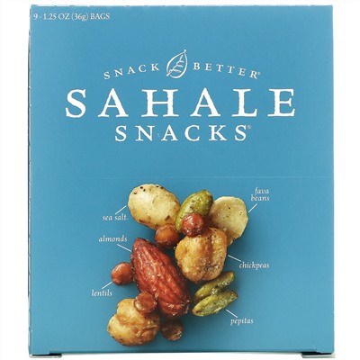 Sahale Snacks, Snack Mix, Sea Salt Bean + Nut, 9 Bags,1.25 oz (36 g) Each