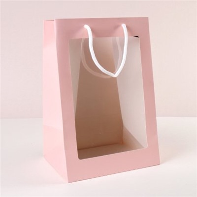 Пакет подарочный с окном 35х25х18 / 904-31 /уп 10/200/ (Розовый)