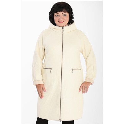 Пальто двухстороннее с капюшоном женское бежевое plus size