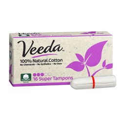 Тампоны "Veeda" Super Tampons из натурального хлопка без аппликатора Veeda, 16 шт