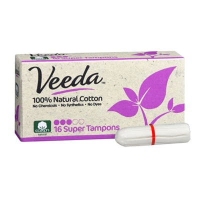 Тампоны "Veeda" Super Tampons из натурального хлопка без аппликатора Veeda, 16 шт