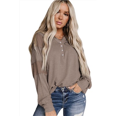 Chestnut Waffle Patchwork Dolman Sleeve Henley Top