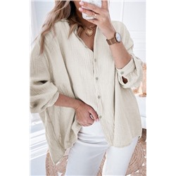 Apricot Crinkle 3/4 Sleeve Oversized Shirt