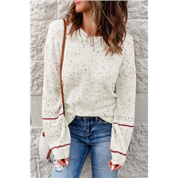 White Pilling Detail Patterned Sleeve Sweater