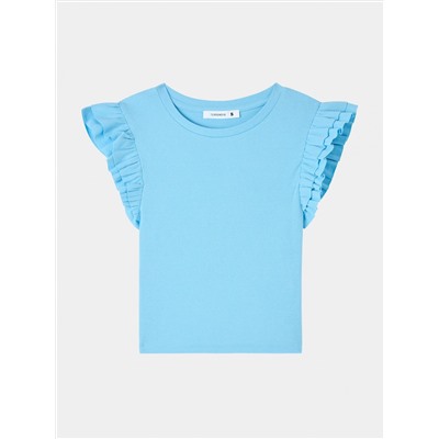Укороченная футболка с рукавами с воланами голубой