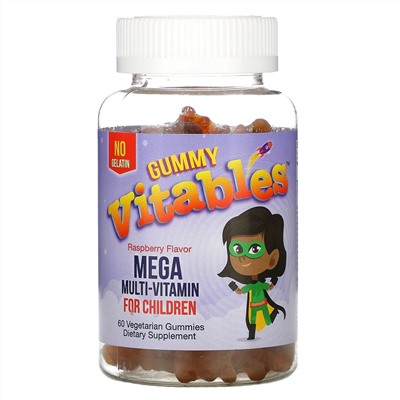 Vitables, жевательные мегамультивитамины для детей, без желатина, малиновый вкус, 60 вегетарианских жевательных мармеладок