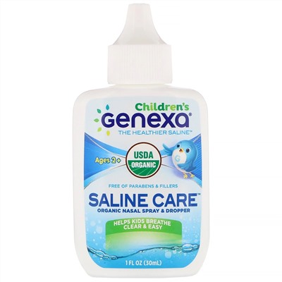 Genexa, Children's Saline Care, Organic Nasal Spray & Dropper, Ages 2+, 1 fl oz (30 ml)