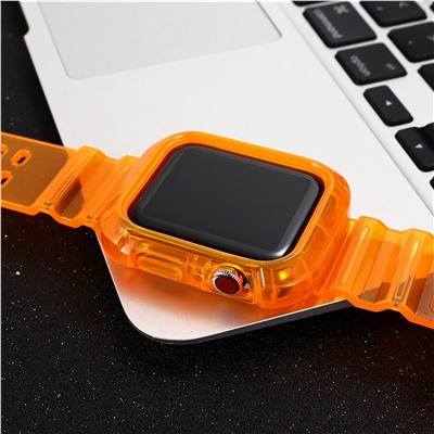 Ремешок - ApW21 Apple Watch 42/44/45мм прозрачный силикон на пряжке+кейс (orange)