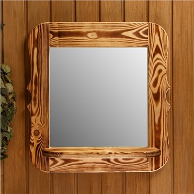 Зеркало резное с полкой, обожжённое, 53×53×1,6 см