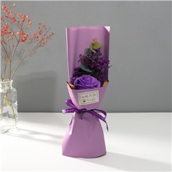 Букет из мыльных лепестков "Роза и эвкалипт" фиолет 7,5х11х34,5 см