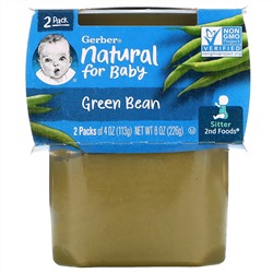 Gerber, Natural For Baby, Green Bean, Sitter, 2 Pack, 4 oz (113 g) Each