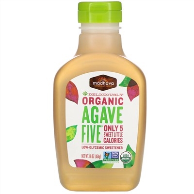 Madhava Natural Sweeteners, Organic Agave Five, Low-Glycemic Sweetener, 16 oz (454 g)