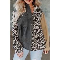 Leopard Colorblock Corduroy Shirt Jacket