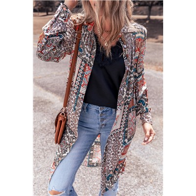 Multicolour Boho Mix Print Long Kimono