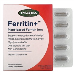 Flora, Ferritin+, Plant-Based Ferritin Iron, 30 Delayed Release Vegan Capsules