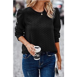 Black Cable Textured Puff Sleeve Sweatshirt