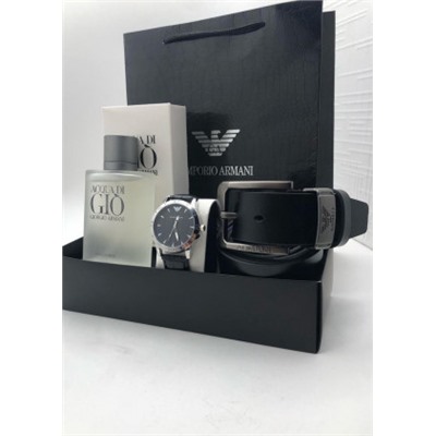 Подарочный набор для мужчины ремень, часы, духи + коробка #21214656