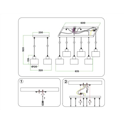 Подвесной светильник в стиле лофт TR8126/6 BK/BS черный/латунь E27*6 max 40W 635*320*920